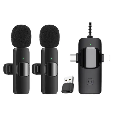 4 in 1 Professional Wireless Lavalier Microphone for IPhone/iPad/Android/Smartphone/Camera/Computer