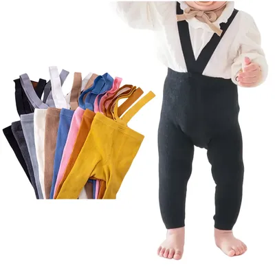 Newborn Suspender Tights Baby Girl Ribbed Leggings Suspender Pants Overalls Knit Tights Pantyhose