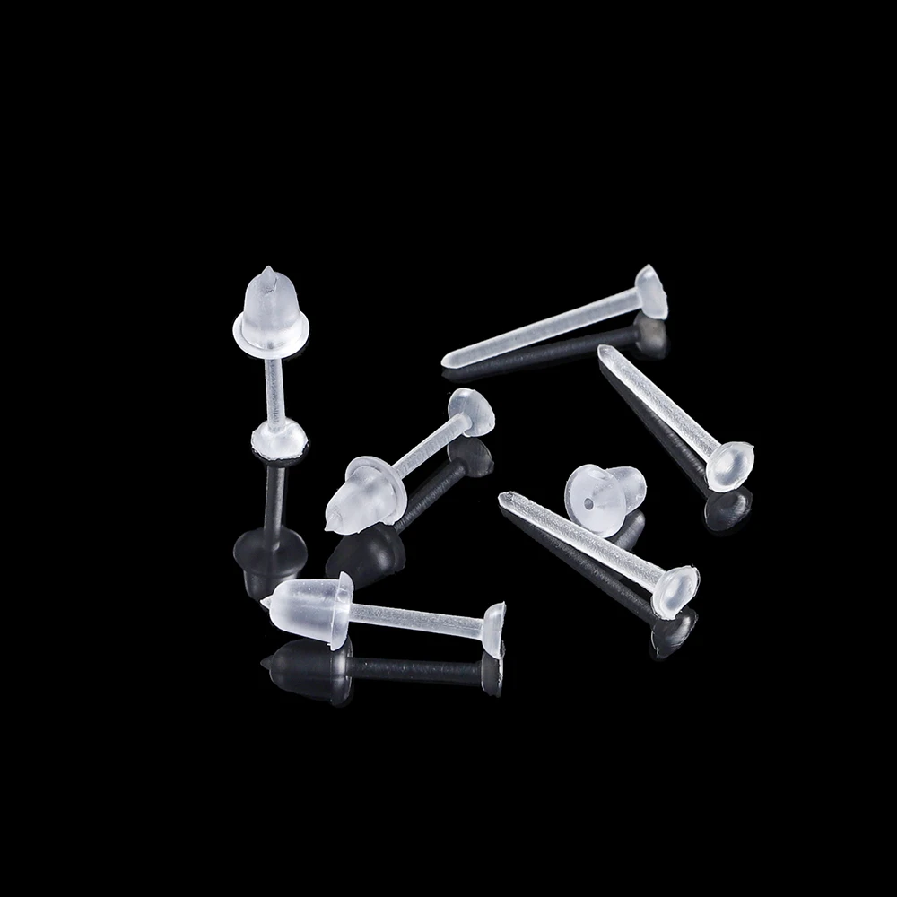 50-200Pcs 3mm Invisible Plastic Soft Silicone Rubber Earring Base Pins Stud Earring Piercing Retainer for DIY Earring Findings