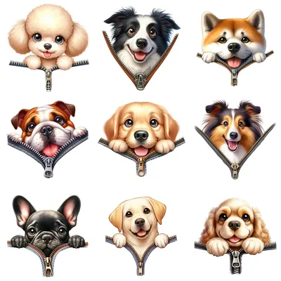 8cm Pocket Zipper Dog Animal Iron On Heat Transfer Sticker For Clothes DTF Pinted Vinyl Thermal Appliques Washable T-Shirt Decal