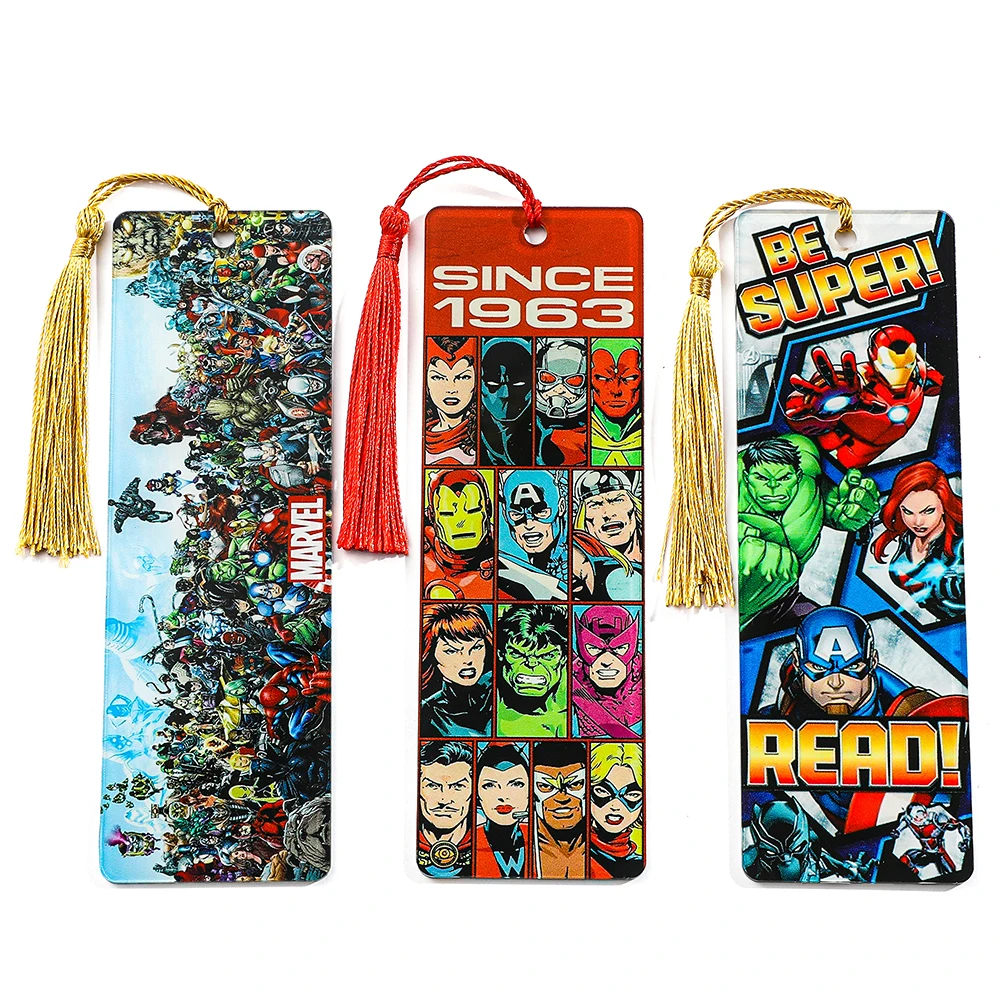 The Avengers Marvel Acrylic Bookmark Cartoon Tassels Page Mark Reading Stationery Supplies Anime Bookmark for Students Teachers