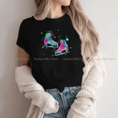 Figure Skating TShirt for Women Ice Skates Watercolor Painting Basic Leisure Sweatshirts T Shirt