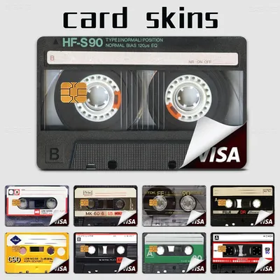 Retro Cassette Music Tape Spend or Save Funny Shell On Off Ultra Thin No Fade Sticker Skin Cover Film for Debit Credit Card