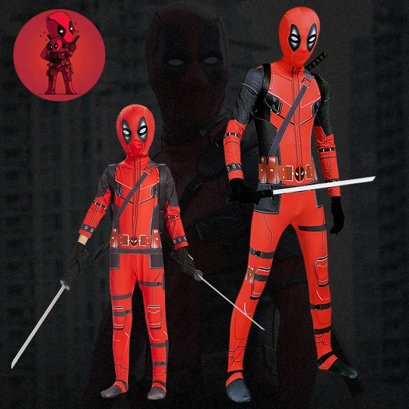 Superhero Deadpool Bodyguard Bodysuit Halloween Costume Deadpool Cosplay Jumpsuit Costume Mask Backpack Sword Children's Suits