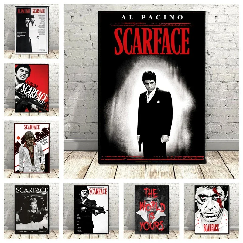 Al Pacino Scarface Gangster Movie Art Poster Canvas Painting Wall Picture Prints Home Decor Movie Poster for Living Room Bedro