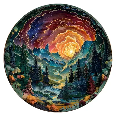 Sunset Forest Puzzle - Unique Wooden Puzzle, Suitable for Family Game Nights, Perfect Christmas,