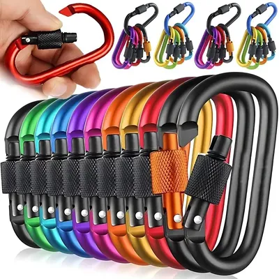 Carabiner Clips with Screw Gate 4Pcs Carabiners Hiking Clips with 7.5mm Diameter Aluminum Rod EDC