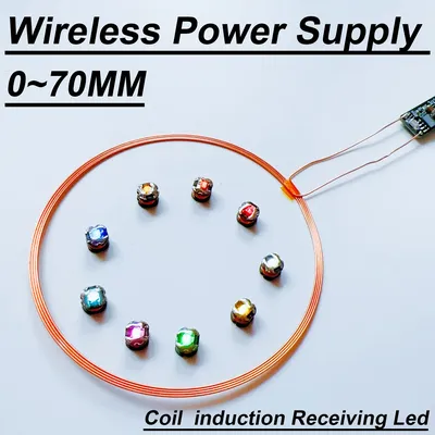 0~70mm USB 5V Wireless Power Supply Transmitter Coil Charging Module 10pcs Led Receiver Lamp