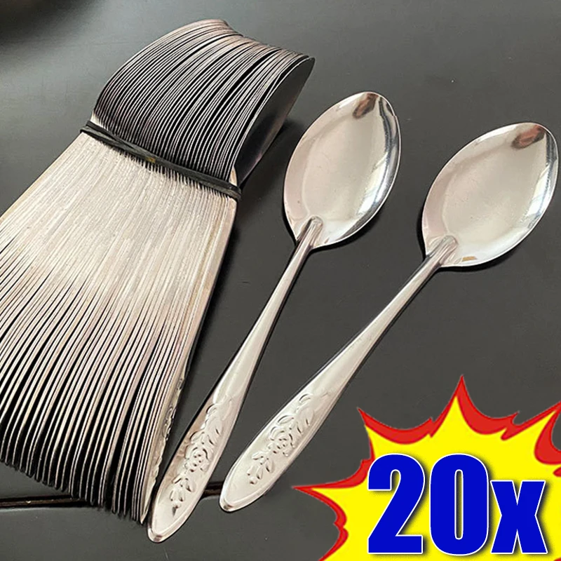 5/20pcs Silver Teaspoon Stainless Steel Flatware Milk Coffee Soup Rice Dinner Dessert Watermelon Spoons Tableware Kitchen Tools