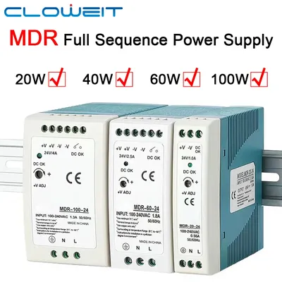 5V 12V 24V 48V Power MDR-20W 60W 100W Industrial Mini AC/DC Din Rail Power Supply Switch Single