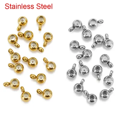 10pcs 4mm Stainless Steel Pendant Connectors Bail Clasps With Silicone Stopper Beads Clip Pinch For