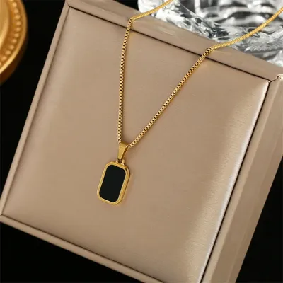 316L Stainless Steel New square Natural Pendant Necklace for Women Stainless Steel Metal Choker