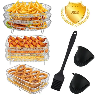 3-layers Air Fryer Rack Stackable Grilling 304 Stainless Steel Airfryer Oven Grill Steamer Cooker