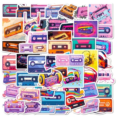 10/30/50pcs Vintage Music Tape Cartoon Stickers Aesthetic Cute Graffiti Decals Phone Diary Guitar