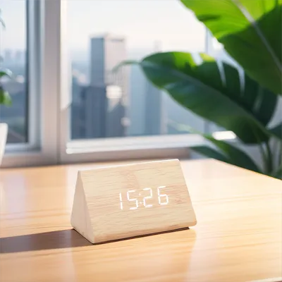 Wooden Digital Alarm Clock Time Date Temperature Display Desk Clocks for Bedroom Living Room Bedside