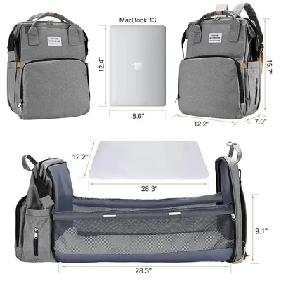 Foldable Diaper Bag Baby Bed Bags Crib Travel Backpack with Changing Station Insulated Pocket Large