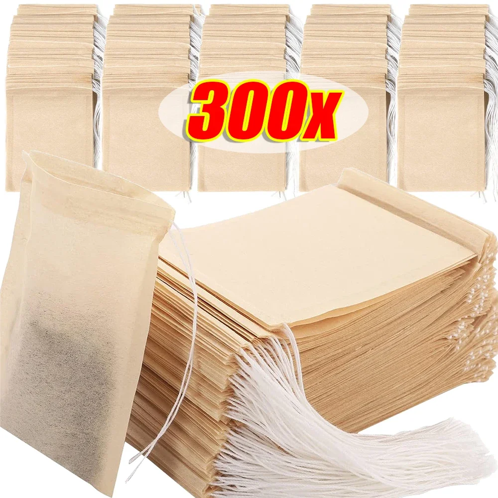 100/300pcs Disposable Tea Filter Bags Drawstring Spice Coffee Herb Loose Empty Teabag Eco-Friendly Biodegradable Paper Tea Bags
