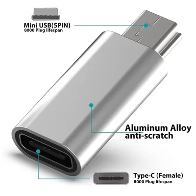 1-5Pcs Mini Female Type-C To 5 Pin Male USB Adapter Portable Rechargeable Transfer Data Adapter For