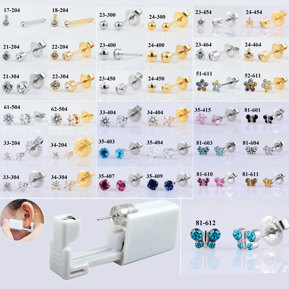 24PCS/BOX Sterile Disposable Home Use Safe&No Pain Ear Piercer Device Cartilage Piercing Gun Machine Tools Kit Choose Desig