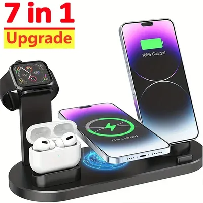 7 In 1 Wireless Charger Stand Pad For iPhone 15 14 13 12 11 X Apple Watch Airpods Desk Phone