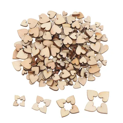 200Pcs Love Heart Shape Wooden Patch Heart Shape Star Wooden Heart Shape Party Ornaments for