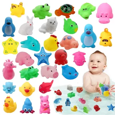 13pcs Baby Cute Animals Bath Toy Swimming Water Toys Soft Rubber Float Squeeze Sound Kids Wash Play