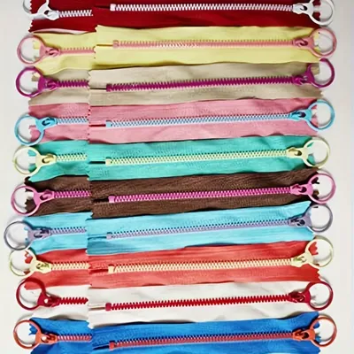 10pcs15cm-30cm mixed resin zipper, 3# closed with pull loop, durable zipper head, for sewing, crafts, bags