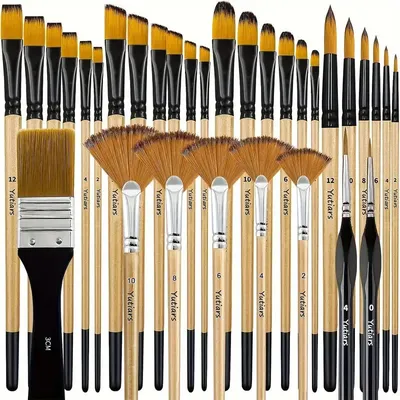 28/32 Pieces Paint Brush Set, Artist Series, Nylon Bristles with Round, Filbert, Flat, Fan, Angle,