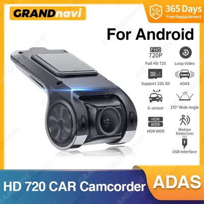 Grandnavi HD Car DVR Dash Cam ADAS Video 720P USB TF Card 16G/32G Auto Recorder for Android Multimedia Player DVD Voice Alarm