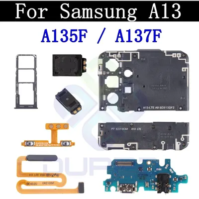 Top Ear Loud Speaker SIM Card Tray Charging Port Board For Samsung A13 A137 A135F Fingerprint Sensor