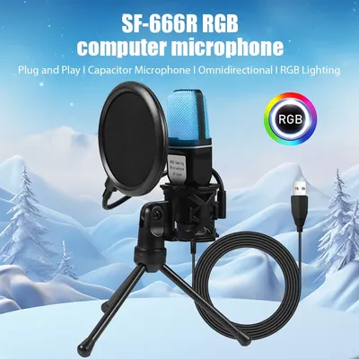 SF666R USB Microphone RGB Microfone Condensador Wire Gaming Mic for Podcast Recording Studio