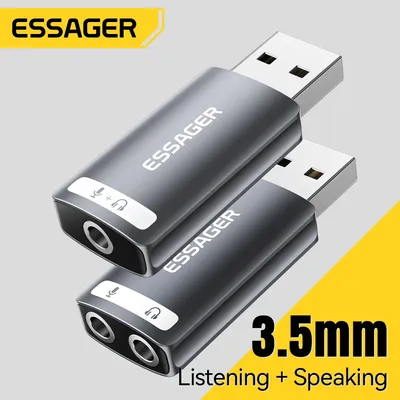 Essager USB Sound Card External Mini Sound Card USB to 3.5mm Interface Stereo Audio Adapter for PS4