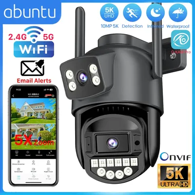 10MP 5K Wifi Surveillance Camera Outdoor 5X Digital Zoom PTZ IP Camera Dual Lens Dual Screens