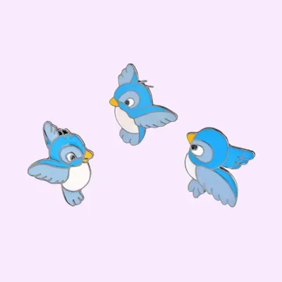 Custom 3pcs/set Cartoon Birds Brooch Animal Pins Set Hard Enamel Blue Bird Brooch Backpack Pin