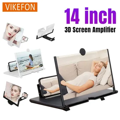 Mobile Screen Amplifier Projector Video Movie Amplifier Desktop Display Stand 3D HD 14 Inch For All