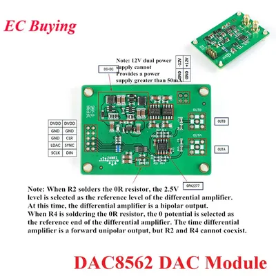 DAC Module DAC8562 Amplifier Board Module DC 2.7-5.5V Positive and Negative 10V Signal Amplitude