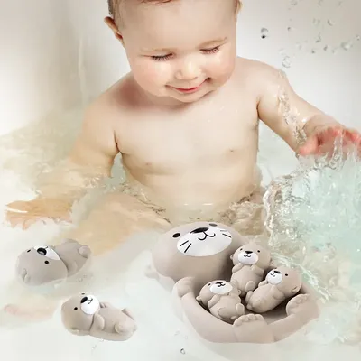 Baby Bath Toys 1 female otter and 3 baby otters Children Bathroom Pool Beach For Kid Water Playing