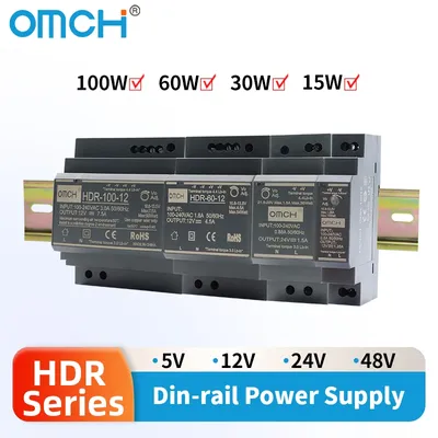 DIN Rail Switching Power Supply SMPS 100-240VAC 140-340VDC HDR-15W 30W 60W 100W Voltage 5V 12V 24V
