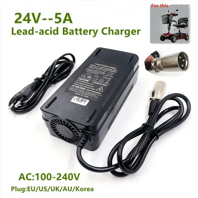 24V 5A Lead Acid Battery Charger For Wheelchair golf cart lead-acid Charger 3-Pin XLR Connector Fast