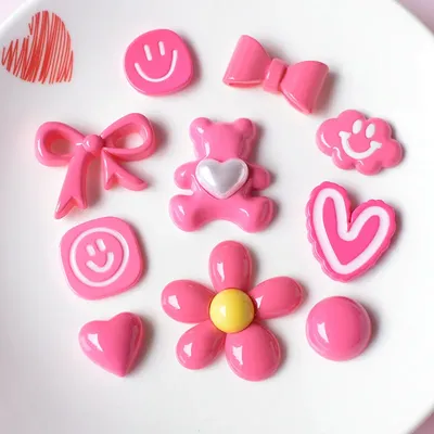 10pcs Pink Kawaii Love Bear Flatback Embellishments Resin Cabochon Scrapbooking DIY Phone Case Hair