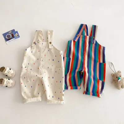2025 Spring New Children Clothes Boys Fashion Overalls Polk Dot Toddler Girls Jumpsuits Striped