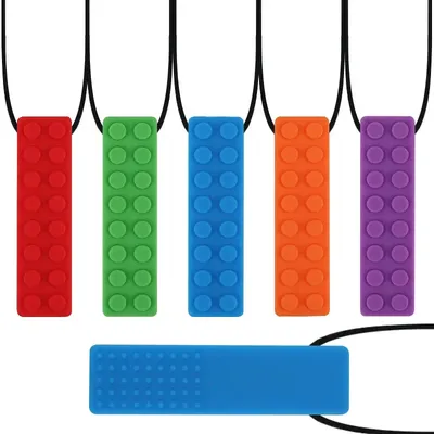 5PCS Brick Silicone Teether Baby Teething Toys Sensory Chewable Necklace BPA Free Silicone Food