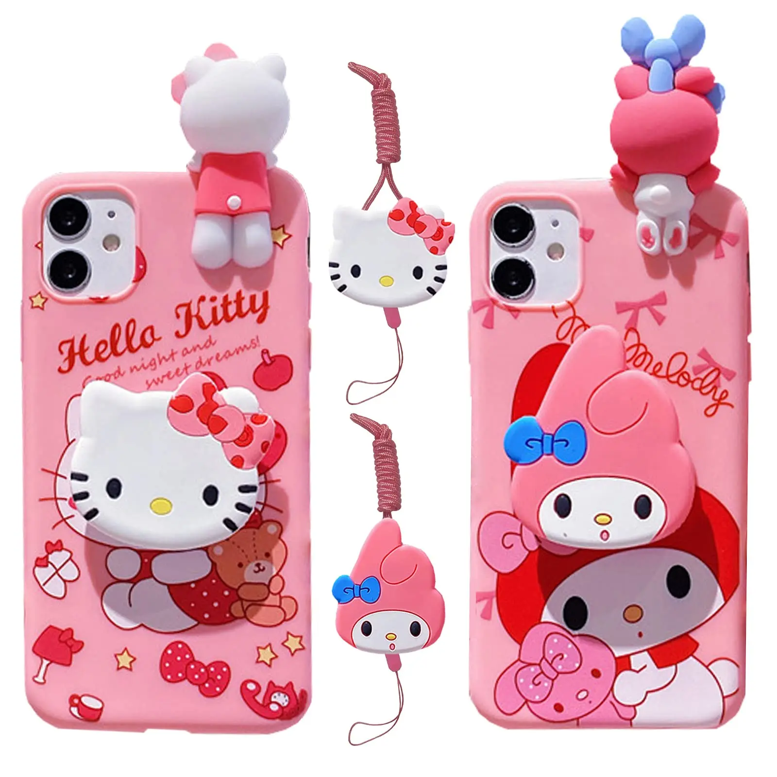 For Samsung Galaxy A12 A11 A71 A51 A52 A22 A02s A32 A13 A53 A03s A04s A20s A33 A73 A23 Hello Kitty Melody Case With Holder Rope