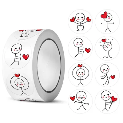 500pcs 20mm Cartoon Reward Sticker Roll Love Adhesive Labels Stickman Sticker for Valentine Wedding