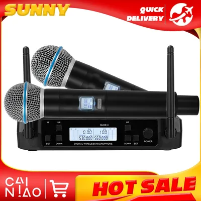 Top Quality GLXD4 Professional Dual Wireless Microphone System Stage Performances UHF Dynamic 2