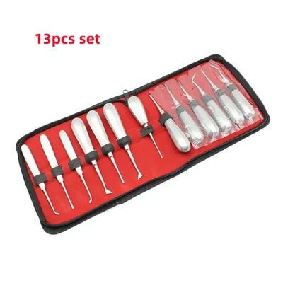 13PCS/Set Dental Elevator Stainless Steel Teeth Extraction Tools Kit Stright Curved Root Elevator