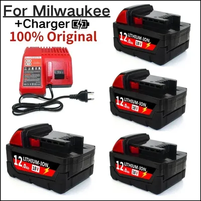 100%Original For Milwaukee M18 Power Tool Battery,Charger, BR,XC,18V,12000mAh,