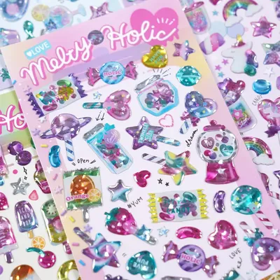 4 Pcs Kawaii Animals Dessert Candy 3D Crystal Decor Stickers Scrapbooking Diy Journaling Stationery