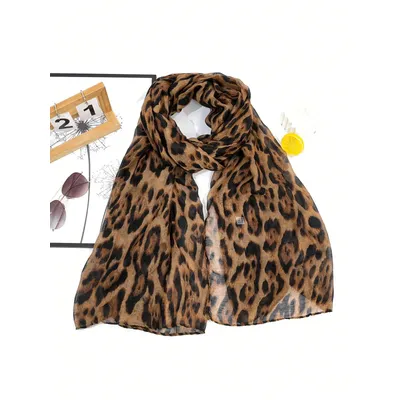 Boho 1pc Fashionable Leopard Print Batik-Style Soft Lightweight Women's Scarf Shawl Suitable For