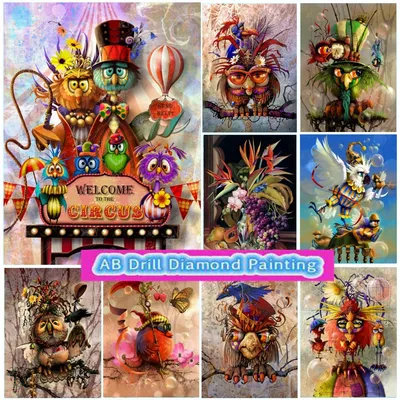 Family Circus Barly Bird Parrot Owl 5D AB Drill Diamond Painting Cartoon Picture Embroidery Cross
